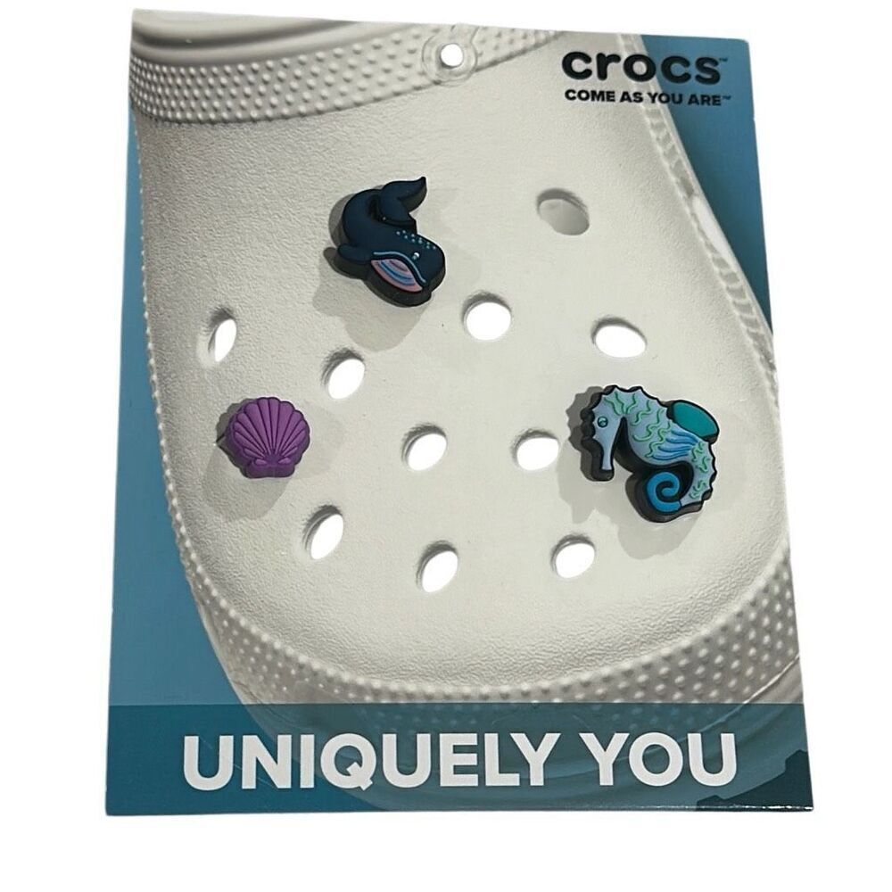 Crocs Jibbitz Under the Sea Shoe Charms Whale Seahorse Seashell 3 Pack NWT